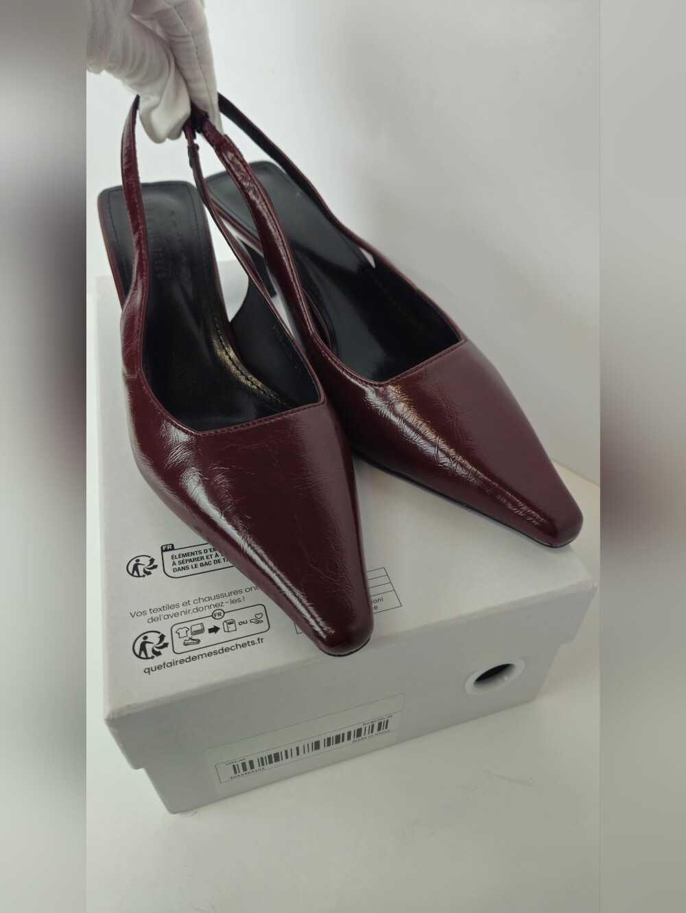 Women's Burgundy Slingback Kitten Heel Pumps - Picture 9 of 11